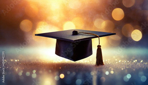 Education graduation hat symbol of online e learning, academic degree. photo
