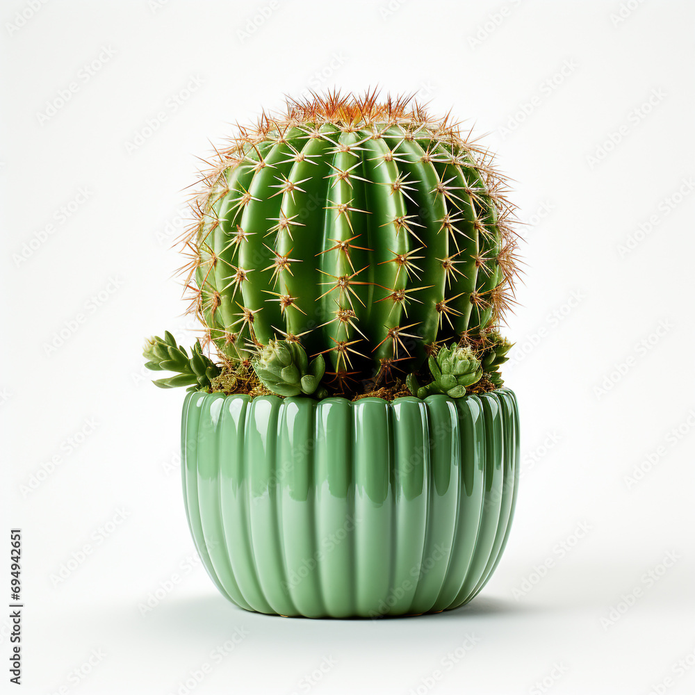 Cactus trees are planted in decorative round pots. Isolated o white background. Cactus trees are planted in decorative round pots. Isolated o white background.
