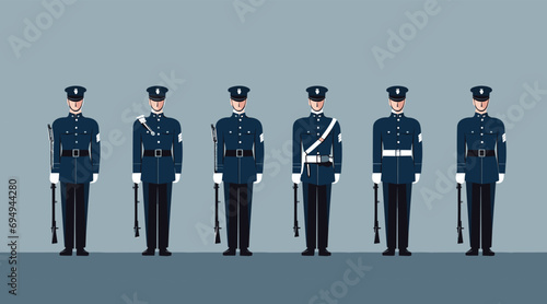 minimalistic representation of a military honor guard. soldiers in formal dress uniform, is positioned against a neutral background with a slight gradient. Vector illustration