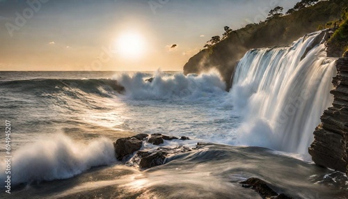 waterfall at sunset