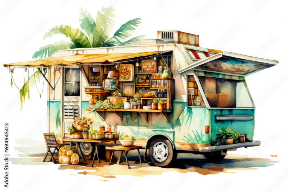 Watercolor Street Food Fiesta on White Background on White Background 