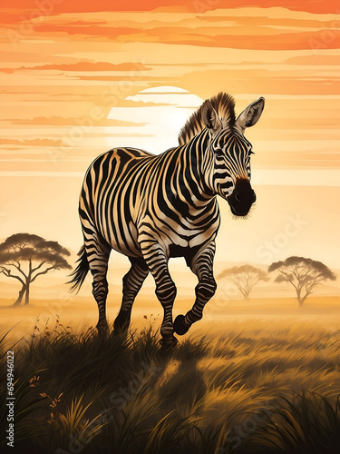 Zebra running in the meadow