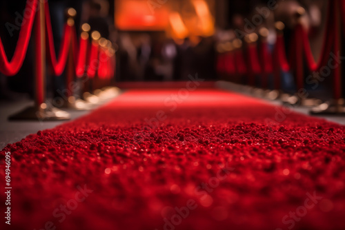 Red carpet. Red carpet and velvet ropes on gala night and for Oscars. photo