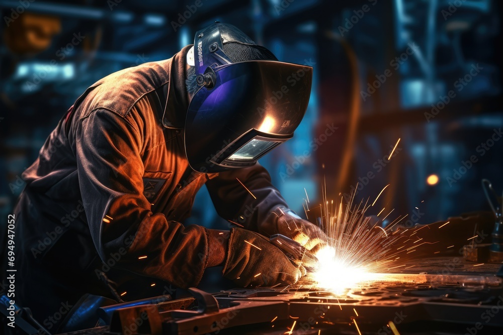 welder is welding metal, Building welder in a safety helmet welding a steel structure at a construction site Ai generated welder is welding metal, Building welder in a safety helmet welding a steel structure at a construction site Ai generated
