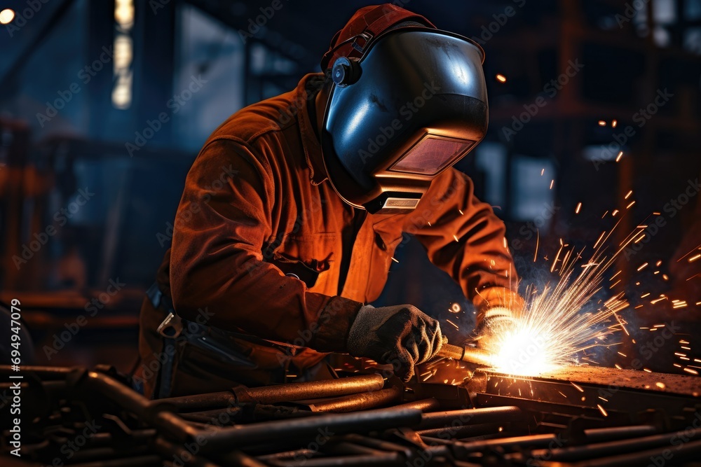 welder is welding metal, Building welder in a safety helmet welding a steel structure at a construction site Ai generated welder is welding metal, Building welder in a safety helmet welding a steel structure at a construction site Ai generated