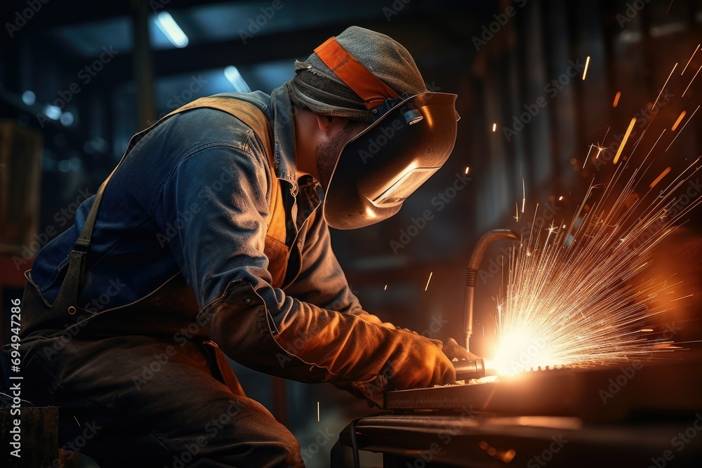 welder is welding metal, Building welder in a safety helmet welding a steel structure at a construction site Ai generated welder is welding metal, Building welder in a safety helmet welding a steel structure at a construction site Ai generated
