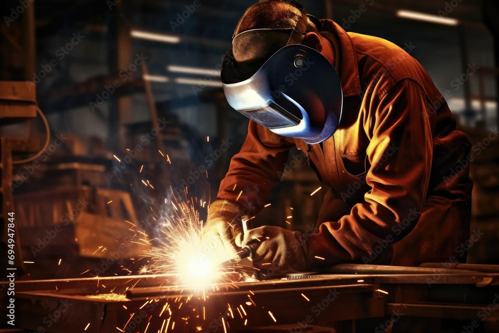 welder is welding metal, Building welder in a safety helmet welding a steel structure at a construction site Ai generated welder is welding metal, Building welder in a safety helmet welding a steel structure at a construction site Ai generated