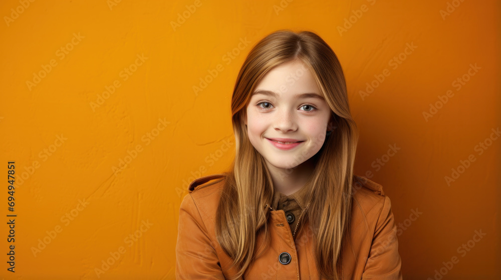 Young caucasian girl with blue eyes standing wearing elegant shirt over studio background, relax profile pose with natural face with confident smile. Young caucasian girl with blue eyes standing wearing elegant shirt over studio background, relax profile pose with natural face with confident smile.