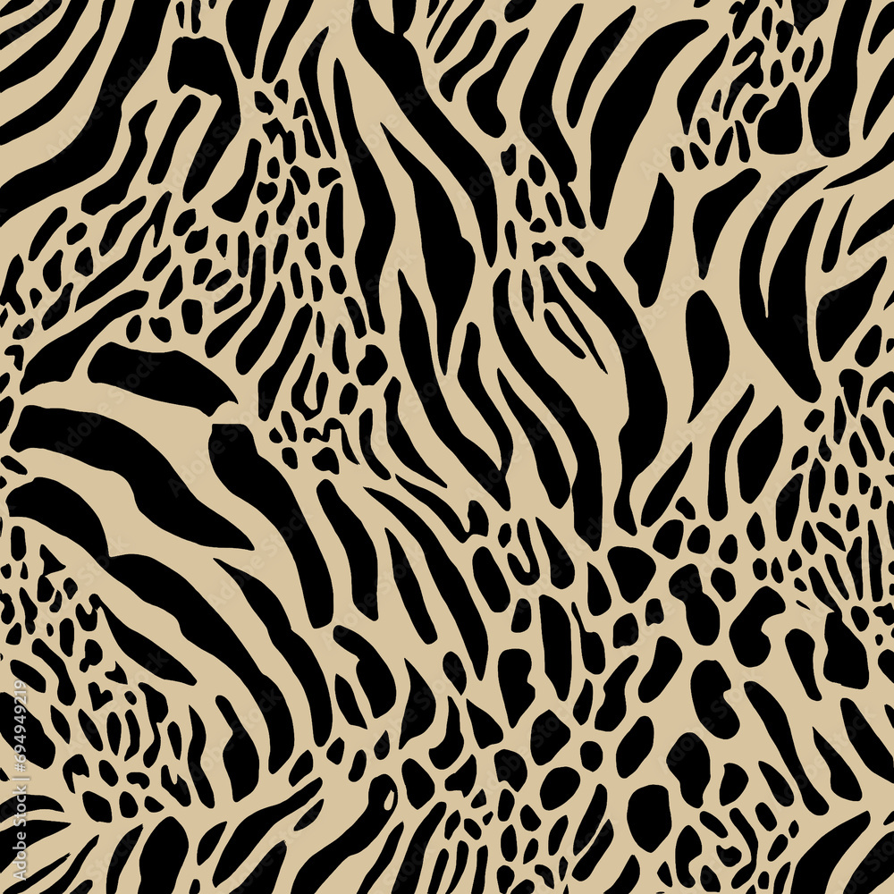 Seamless leopard, tiger, zebra texture, mixed animal print. Seamless leopard, tiger, zebra texture, mixed animal print.