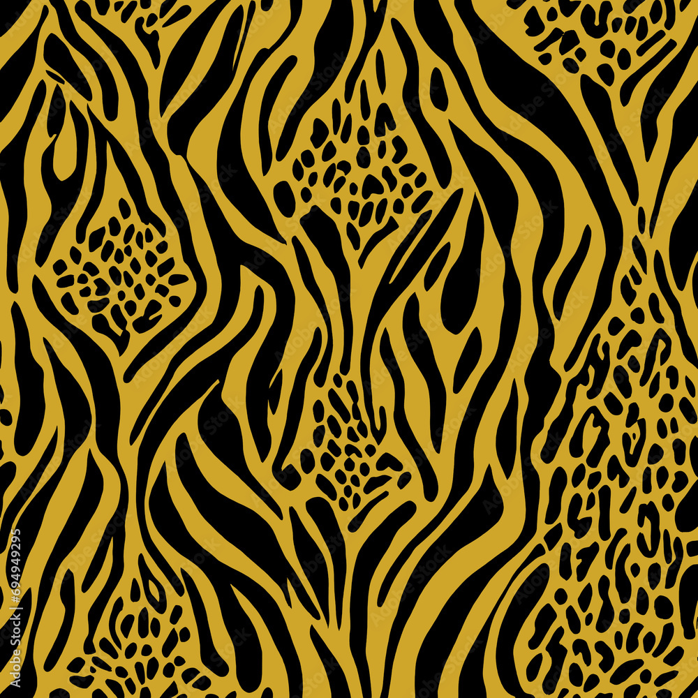Seamless leopard, tiger, zebra texture, mixed animal print. Seamless leopard, tiger, zebra texture, mixed animal print.