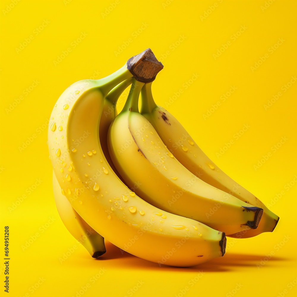 A bunch of bananas on yellow background.