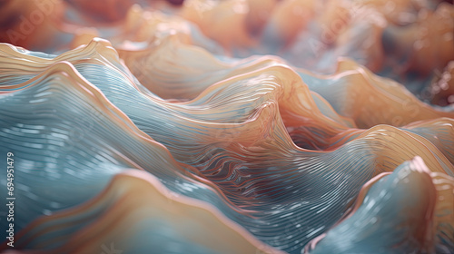 Scientific abstraction with futuristic textured tissue waves. Tech background with close-up wave bio texture. Generated AI. photo