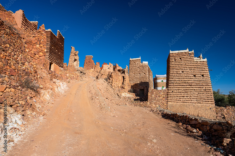 Al Jahamah, Asir, Saudi Arabia: View of the Al Jahamah Heritage Village. A typical historic architecture of the southwestern Saudi Arabia.