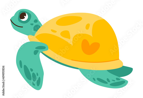Cute turtle. Undersea animal. Vector illustration isolated on white background

