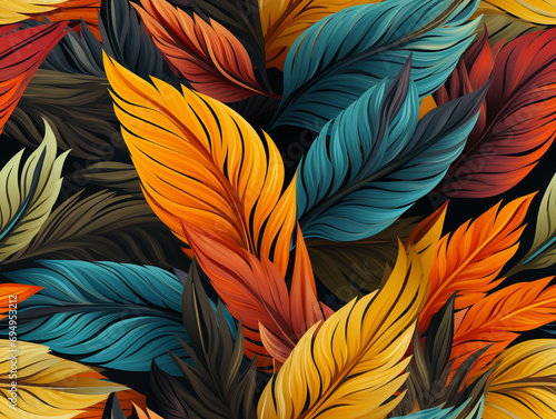Large tropical foliage graphic as a background pattern template. Image with tile style. © Aisyaqilumar