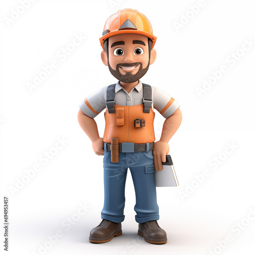 Miniature people engineer and worker occupation isolated with clipping paht on white background. photo