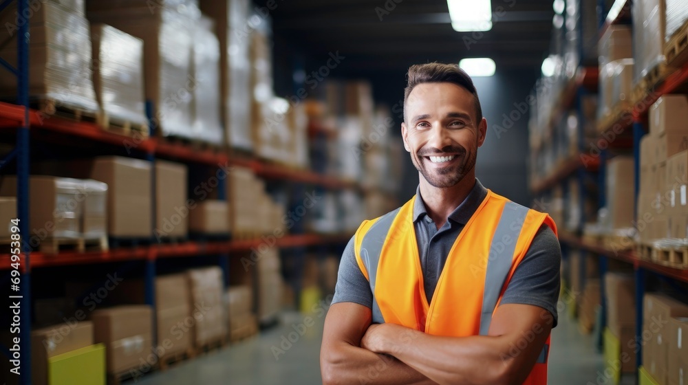 Portrait of a Handsome and Happy Professional Worker Wearing Safety Vest and Hard Hat Smiling Portrait of a Handsome and Happy Professional Worker Wearing Safety Vest and Hard Hat Smiling