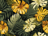 Large tropical foliage graphic as a background pattern template. Image with tile style.