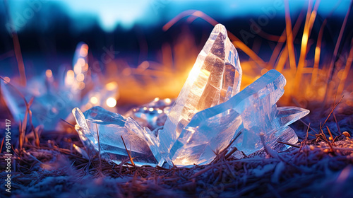 Crystalline forms against the background of a winter evening