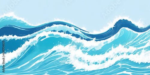 Blue ocean wave background. Blue and white water ocean background. Wavy line background. Hand drawn watercolour ocean background. Vector illustration.