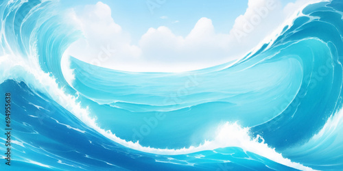 Abstract blue and white water ocean wave and curved line background. Blue wave with liquid fluid ocean texture. Ocean wave banner background.