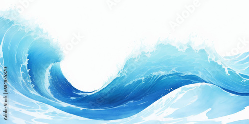 Blue ocean wave background. Blue and white water ocean background. Wavy line background. Hand drawn watercolour ocean background. Vector illustration.