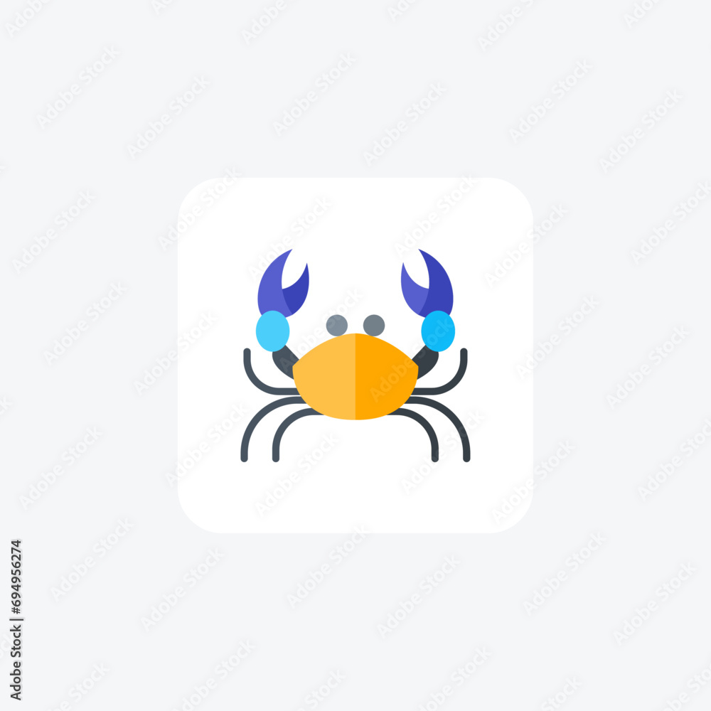 Crab flat color vector icon, pixel perfect icon