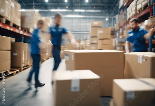 Dinamiche Logistiche- Immagine Sfocata dei Dipendenti del Magazzino nell'Attività Operativa