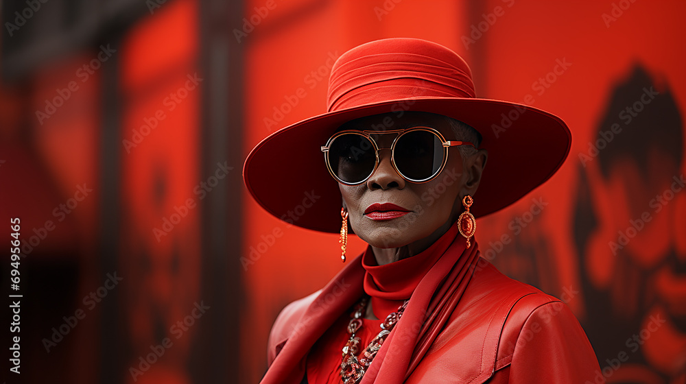 Older Black person with a bight colorful background Older Black person with a bight colorful background
