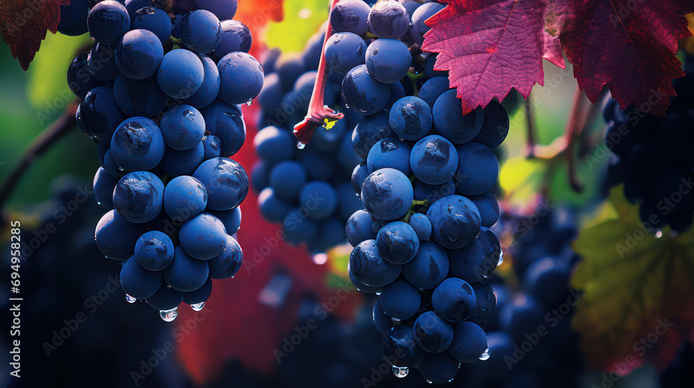Vineyard grapes harvest wine agriculture leaf fruit ripe vine nature background - obrazy, fototapety, plakaty 