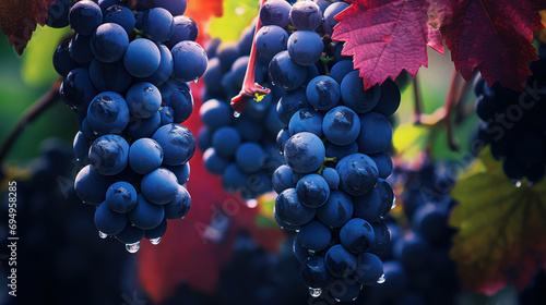 Vineyard grapes harvest wine agriculture leaf fruit ripe vine nature background