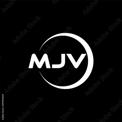 MJV letter logo design with black background in illustrator, cube logo, vector logo, modern alphabet font overlap style. calligraphy designs for logo, Poster, Invitation, etc. photo