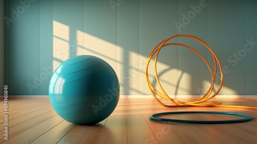 Exercise ball and resistance bands in a well-lit room, contributing to a balanced health and fitness routine