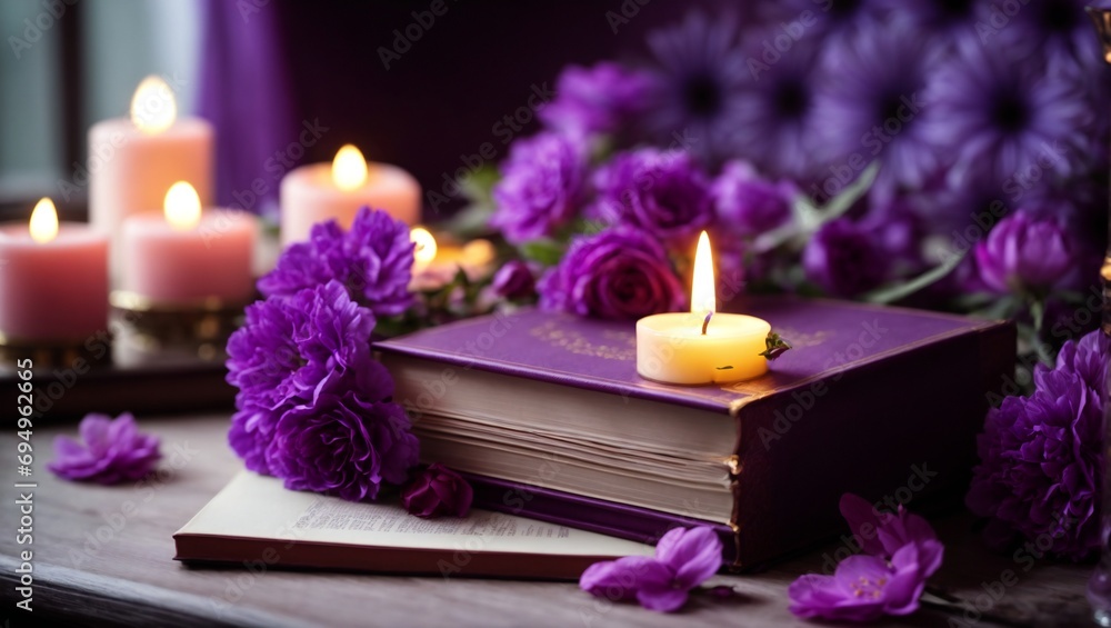 candle and lavender Composition of spa treatment on table on grey background
candle and lavender Composition of spa treatment on table on grey background