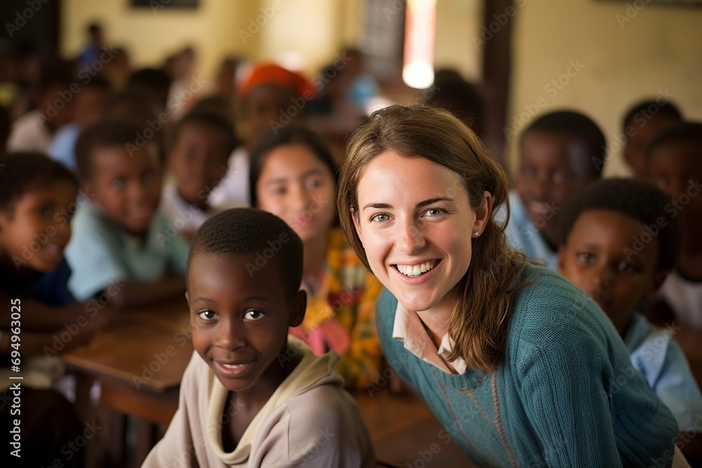 Step into the world of education as this captivating photo showcases a Pedagogue in a well-equipped classroom. With a warm and friendly smile Step into the world of education as this captivating photo showcases a Pedagogue in a well-equipped classroom. With a warm and friendly smile