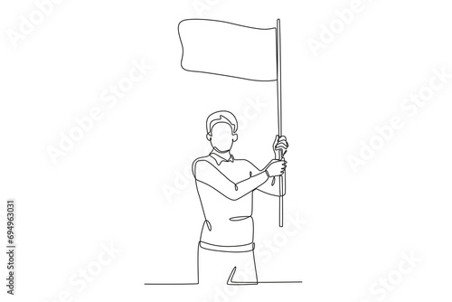 A man succeeds in his goal. Business goal one-line drawing