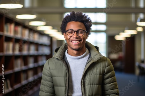 Portrait of a smiling student in university library