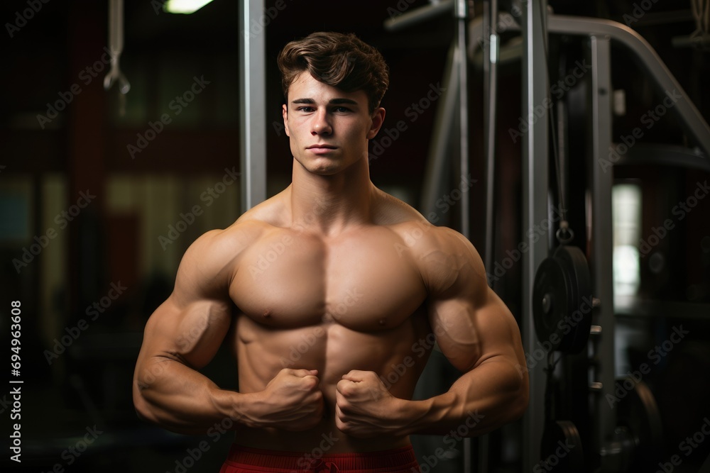 Young bodybuilder man at gym, Young male bodybuilder showing his body and posing and doing sports exercises in the gym Ai Generated Young bodybuilder man at gym, Young male bodybuilder showing his body and posing and doing sports exercises in the gym Ai Generated