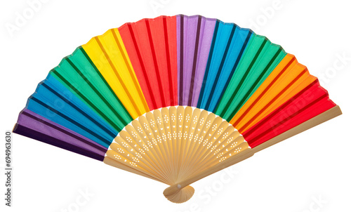 Hand fan isolated on white transparent  Rainbow colors open accessory PNG