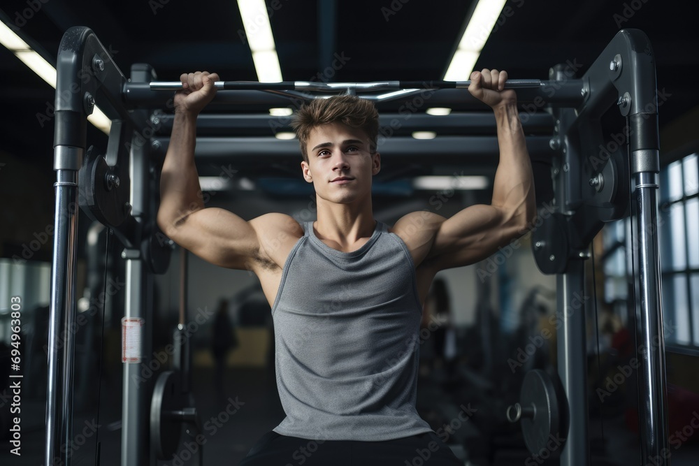 Young bodybuilder man at gym, Young male bodybuilder showing his body and posing and doing sports exercises in the gym Ai Generated Young bodybuilder man at gym, Young male bodybuilder showing his body and posing and doing sports exercises in the gym Ai Generated
