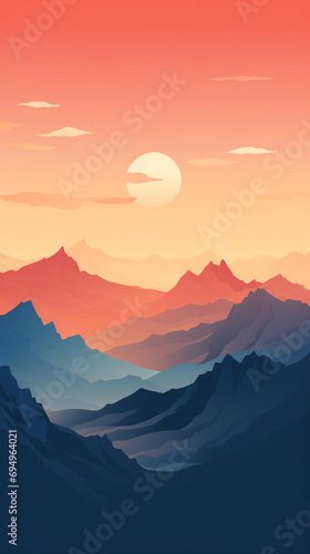 mountain peak landscape, minimal flat illustration created with Generative Ai