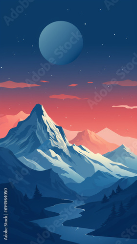 mountain peak landscape  minimal flat illustration created with Generative Ai