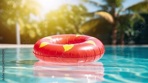 Colorful swim rings floating in a pool, capturing the essence of summer leisure and vacation vibes