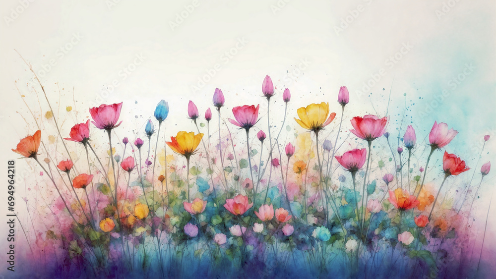 Obraz premium Decorative background with wildflowers, watercolor painting