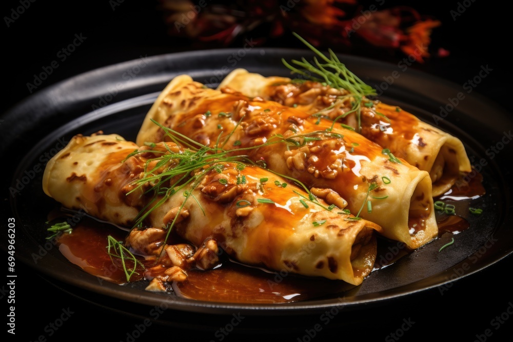 Chili Chicken Crepes Baked with Cheese Sauce