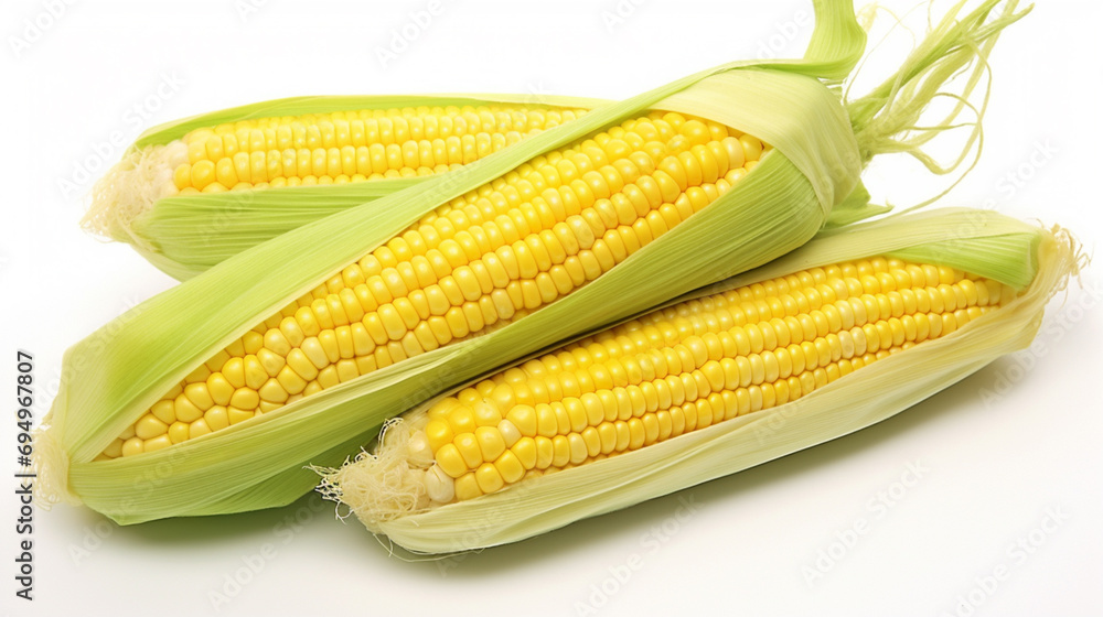 Fresh corn isolated on white background. Clipping path. Generative AI Fresh corn isolated on white background. Clipping path. Generative AI