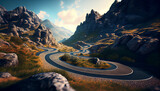 Trip on a bicycle or motorcycle through picturesque mountain serpentines and panoramic roads. background, Ai generated image