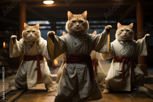 Cat of a master of sports, master of martial arts, cat of a karateka, Buddhist in a monastery, warrior, brawler, hyperbolic kungfu fighting kitten photo