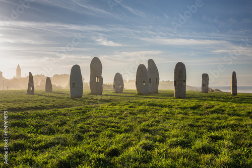 Obraz na płótnie Dawn at the Menhirs: Galicia's Megalithic Mystery