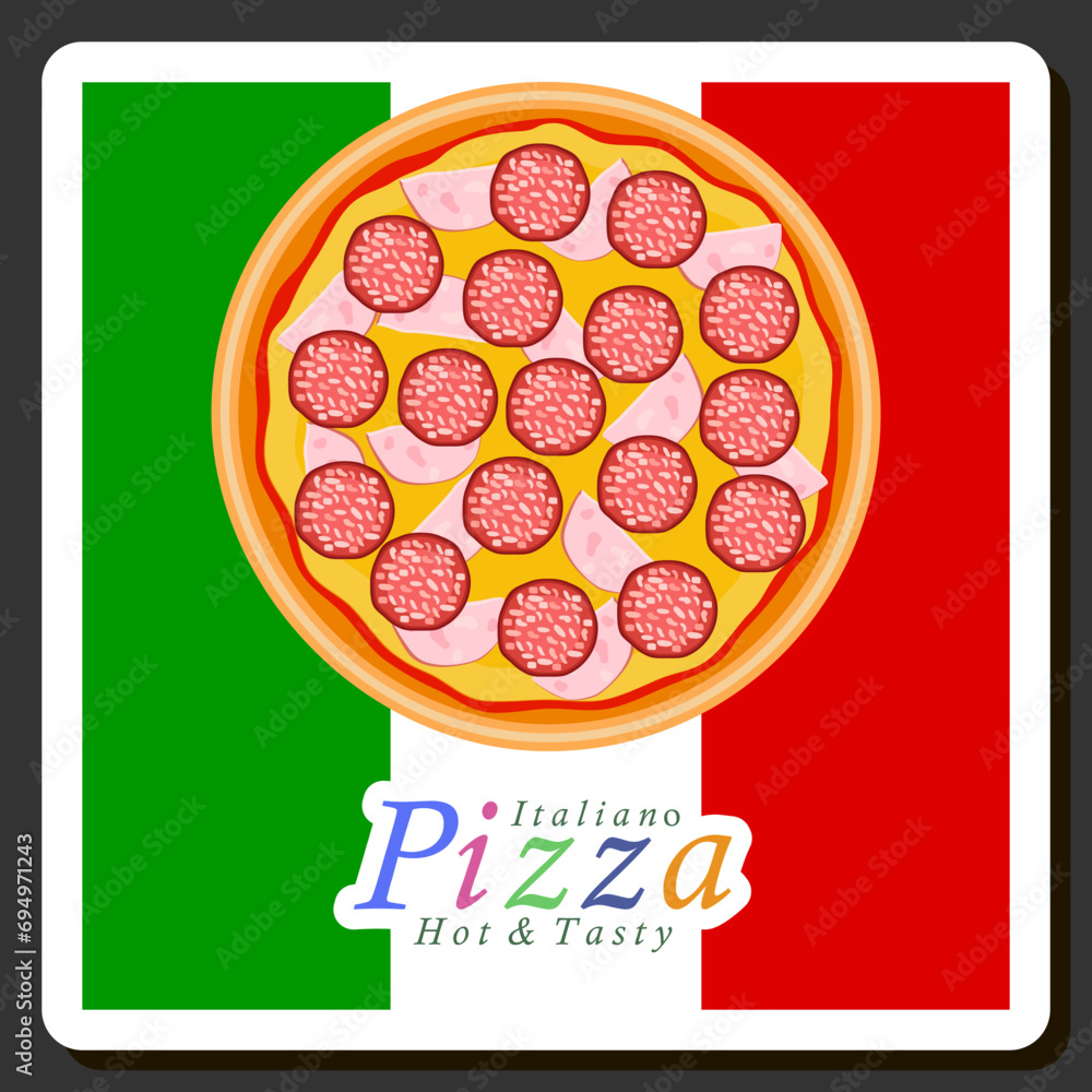 Illustration on theme big hot tasty pizza to pizzeria menu Illustration on theme big hot tasty pizza to pizzeria menu